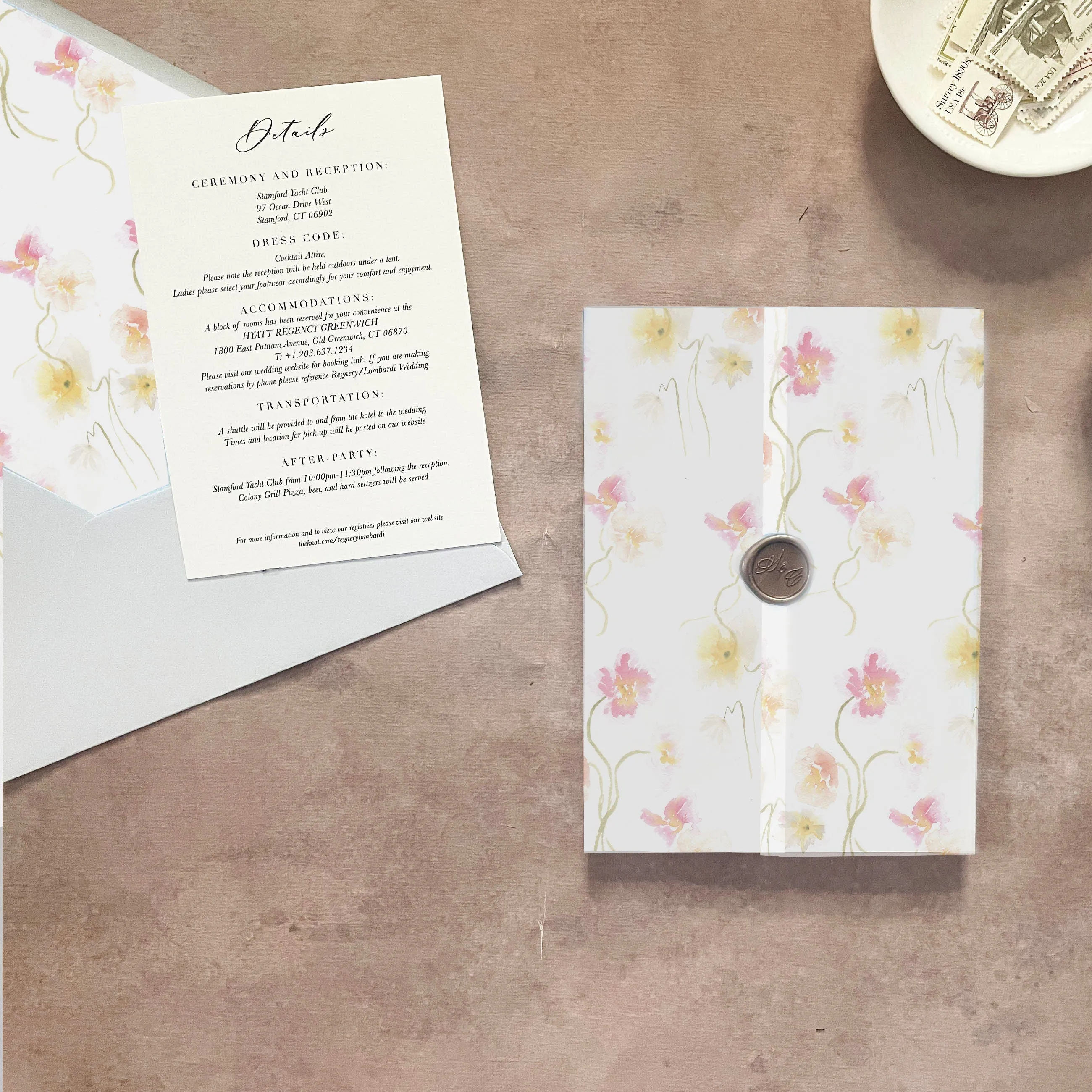Pink and Yellow Poppy Floral Vellum Wrap | A7 or A6 | Set of 10