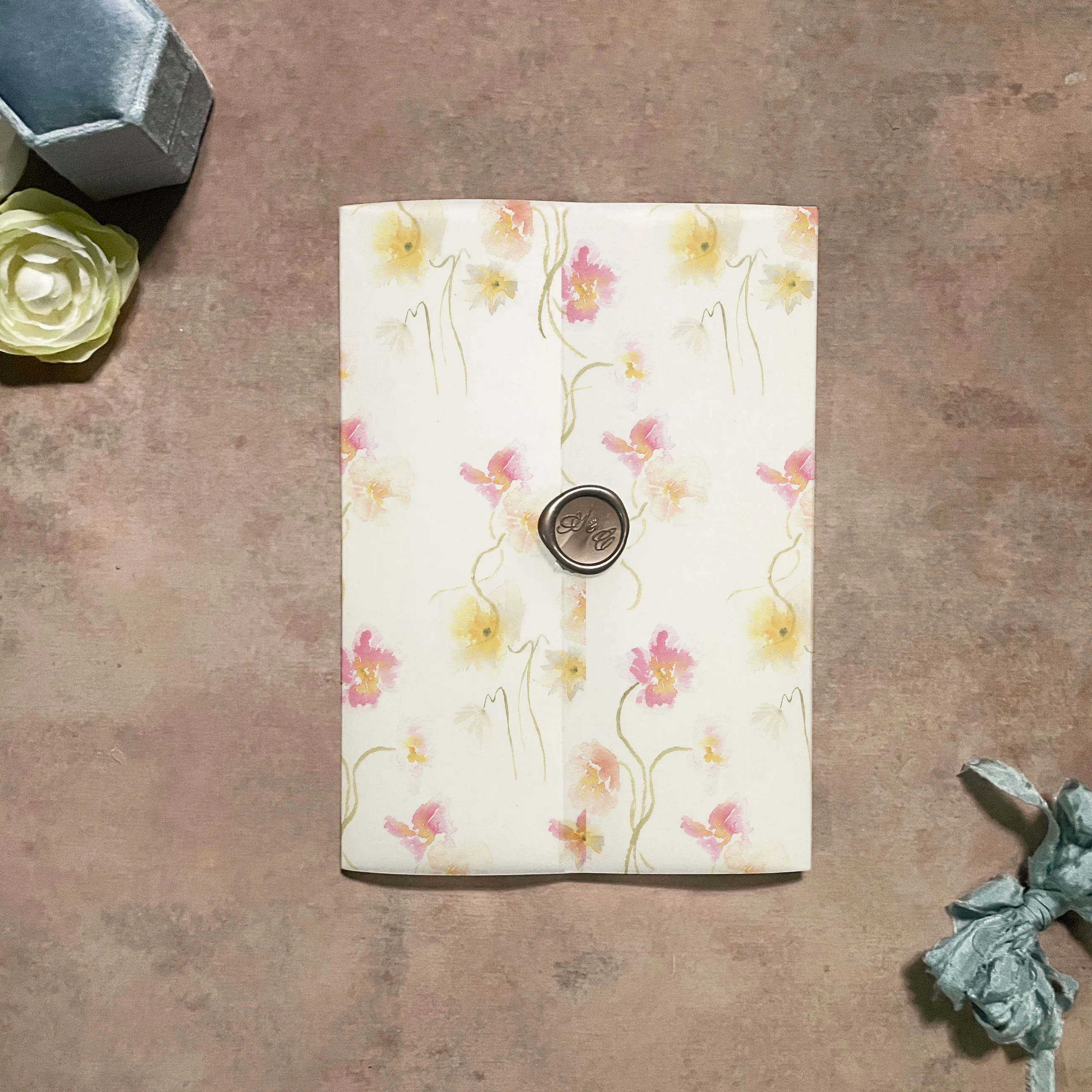 Pink and Yellow Poppy Floral Vellum Wrap | A7 or A6 | Set of 10