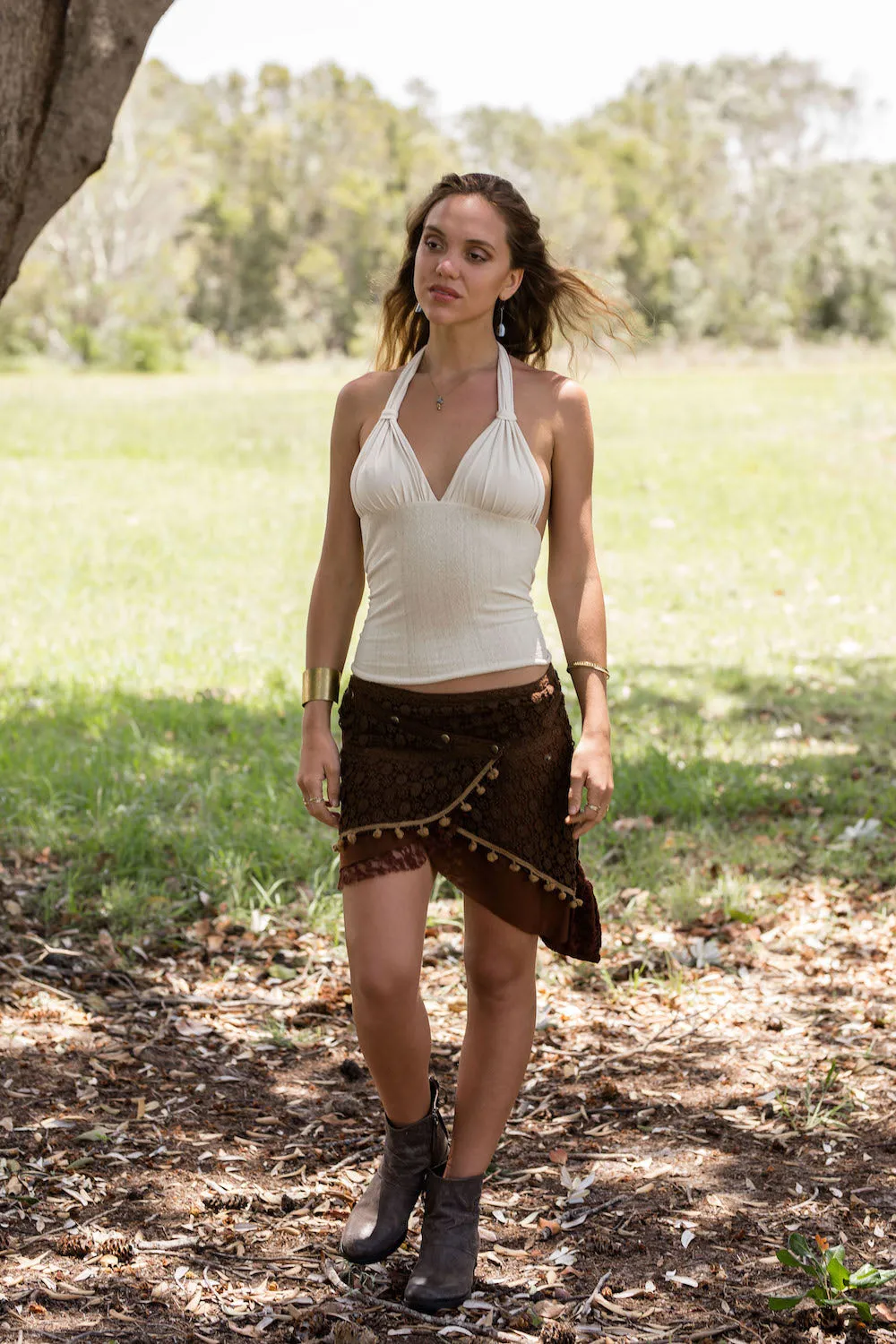 PIXIE LACE MINI SKIRT BROWN