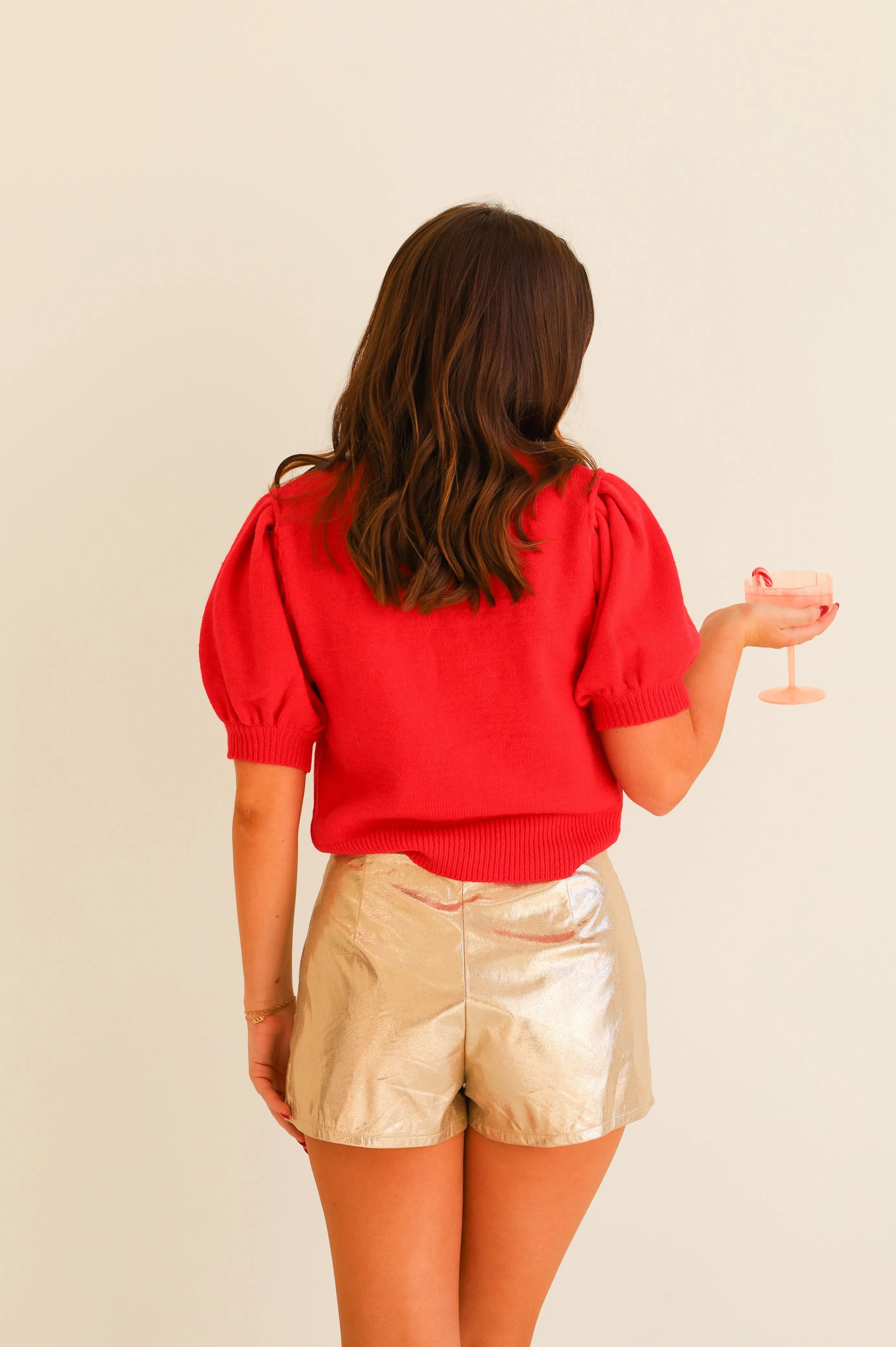 PLEATED GOLD METALLIC SHORTS