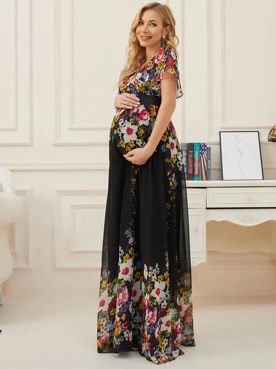 Pretty Deep V Neck Short Sleeves Wholesale Maternity Dresses