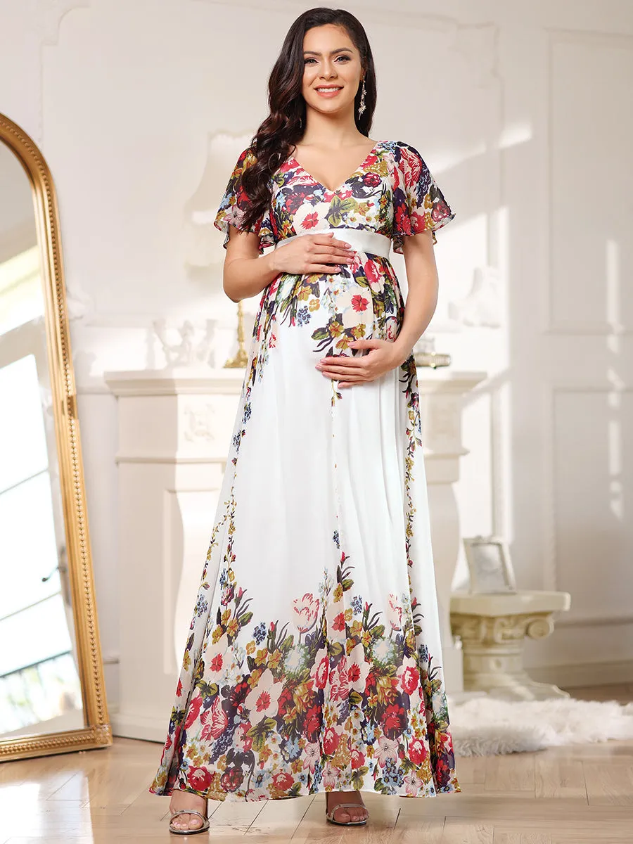 Pretty Deep V Neck Short Sleeves Wholesale Maternity Dresses