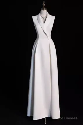 Sexy A Line Satin Party Dresses Long White Prom Dresses
