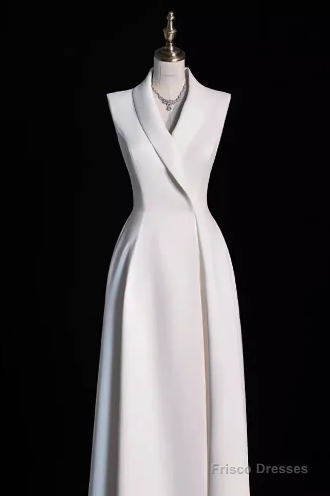 Sexy A Line Satin Party Dresses Long White Prom Dresses