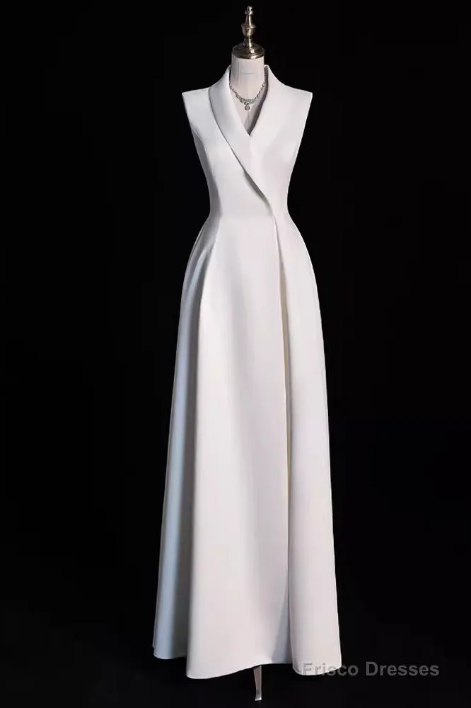 Sexy A Line Satin Party Dresses Long White Prom Dresses