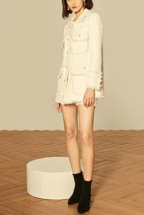 Vintage White Color Tweed Tassels Coat